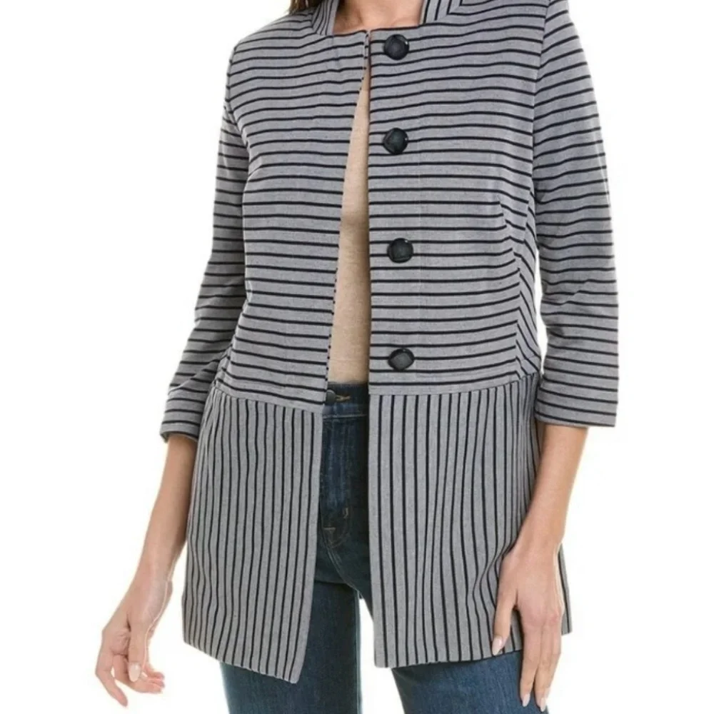 Cabi Navy and Gray Striped Car Coat Size Small